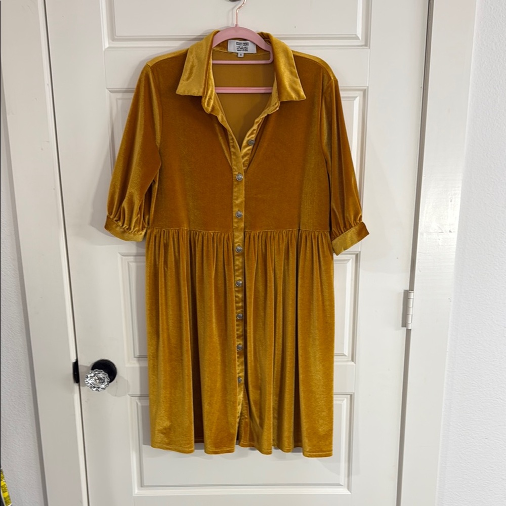 Mustard Velvet Midi Dress